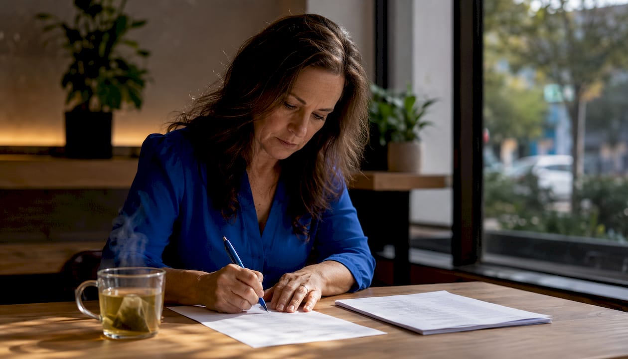 Woman preparing media outreach workflow spreadsheet