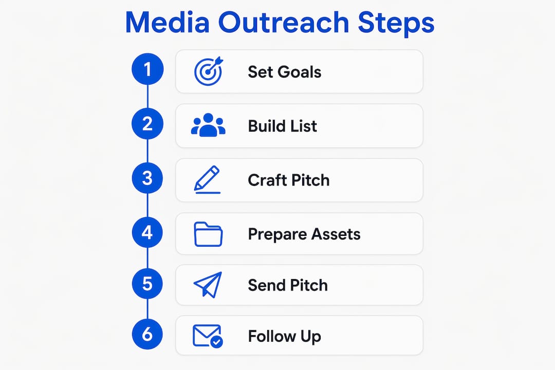 Infographic illustrating steps of media outreach process