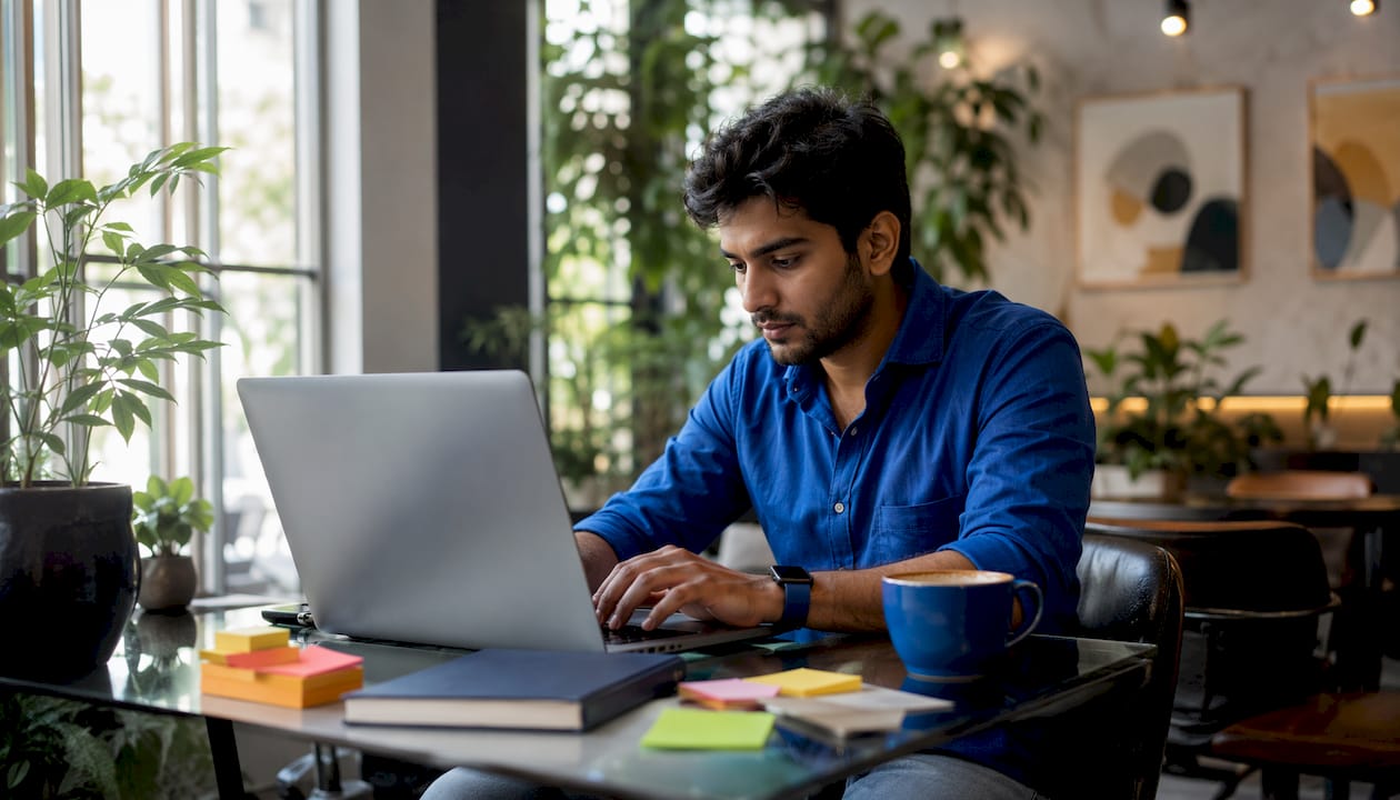 Content writer working in home office