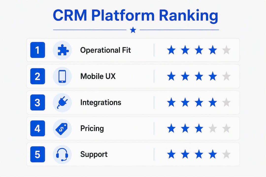 Infographic showing CRM platform selection criteria hierarchy