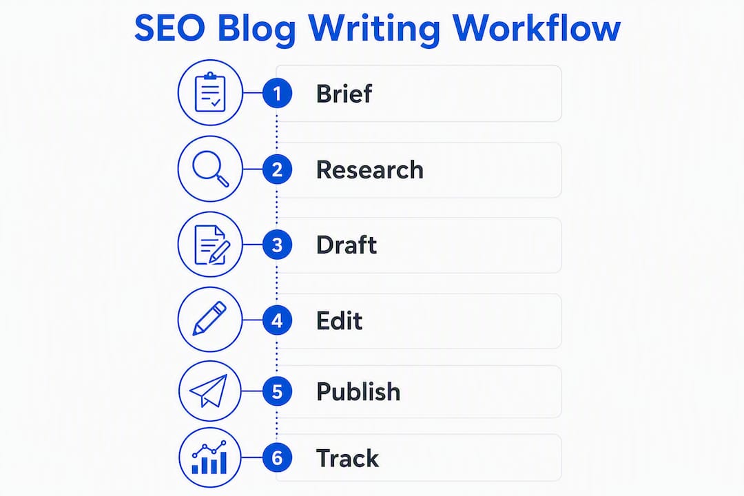 Infographic illustrating SEO blog writing workflow steps