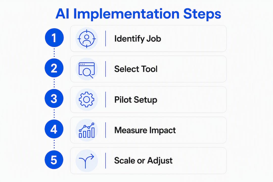 Infographic illustrating AI implementation steps for service businesses