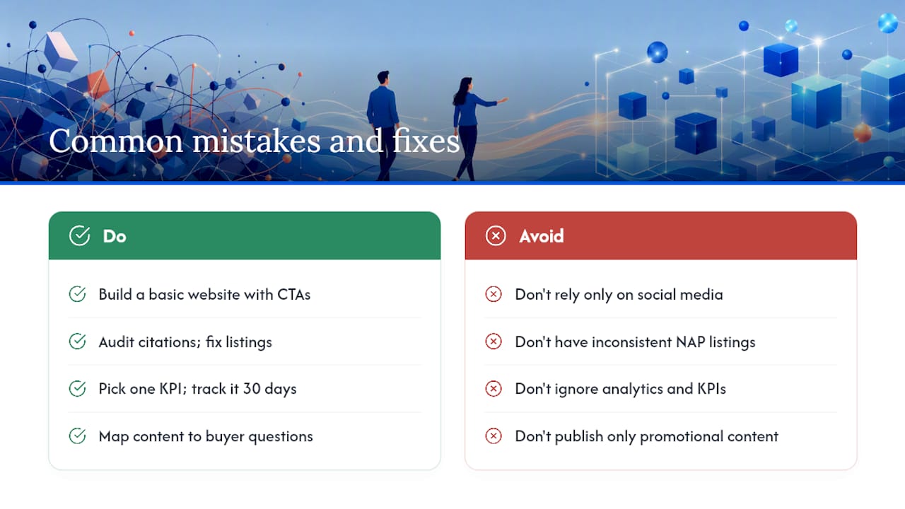 Common mistakes that hurt your digital presence (and fast fixes) — overview diagram