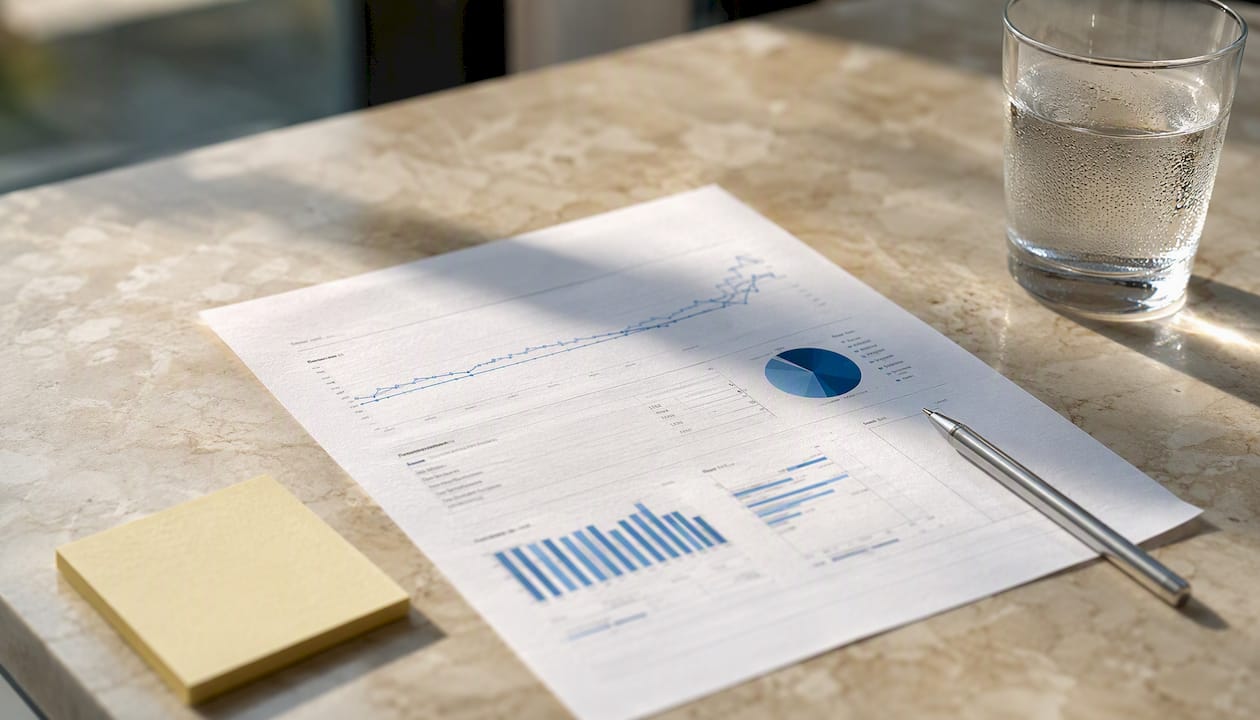 Printed SEO analytics on wooden table