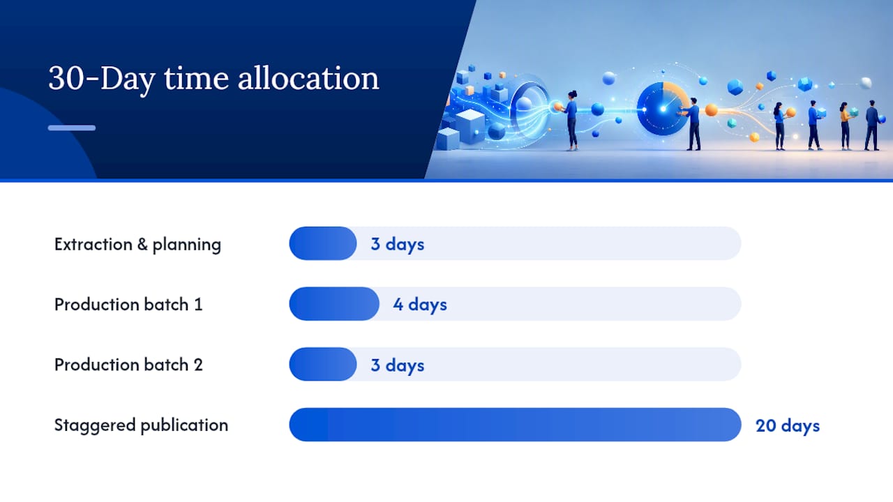 A 30-Day Calendar: One Source Piece, 15+ Assets — overview diagram