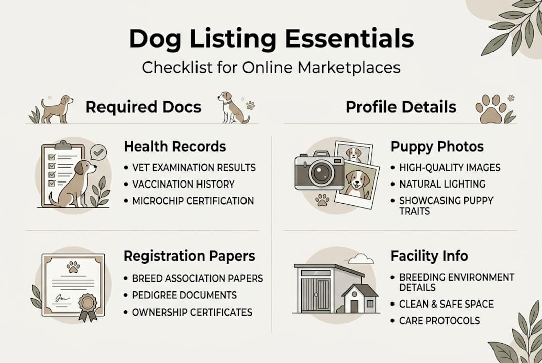 Infographic showing dog breeder listing checklist