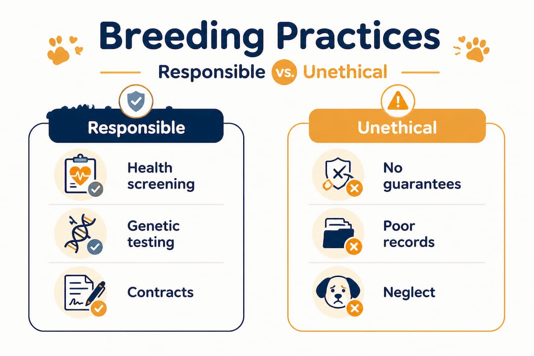 Infographic comparing responsible and unethical breeders
