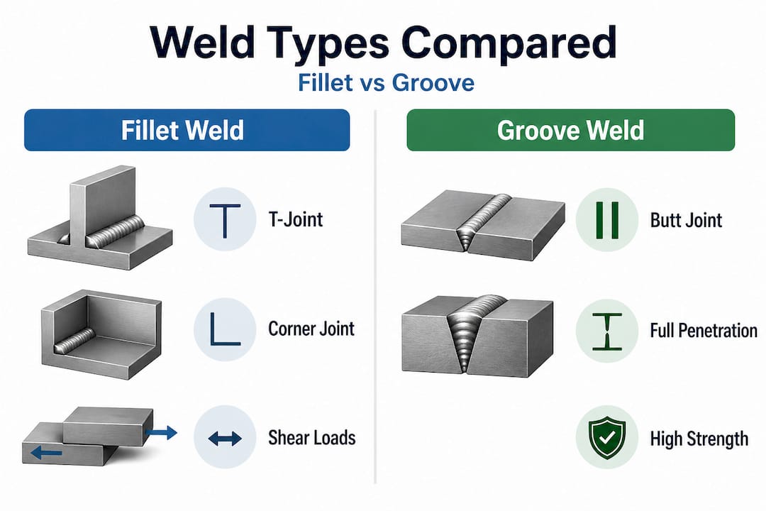 Infographic comparing fillet and groove welds