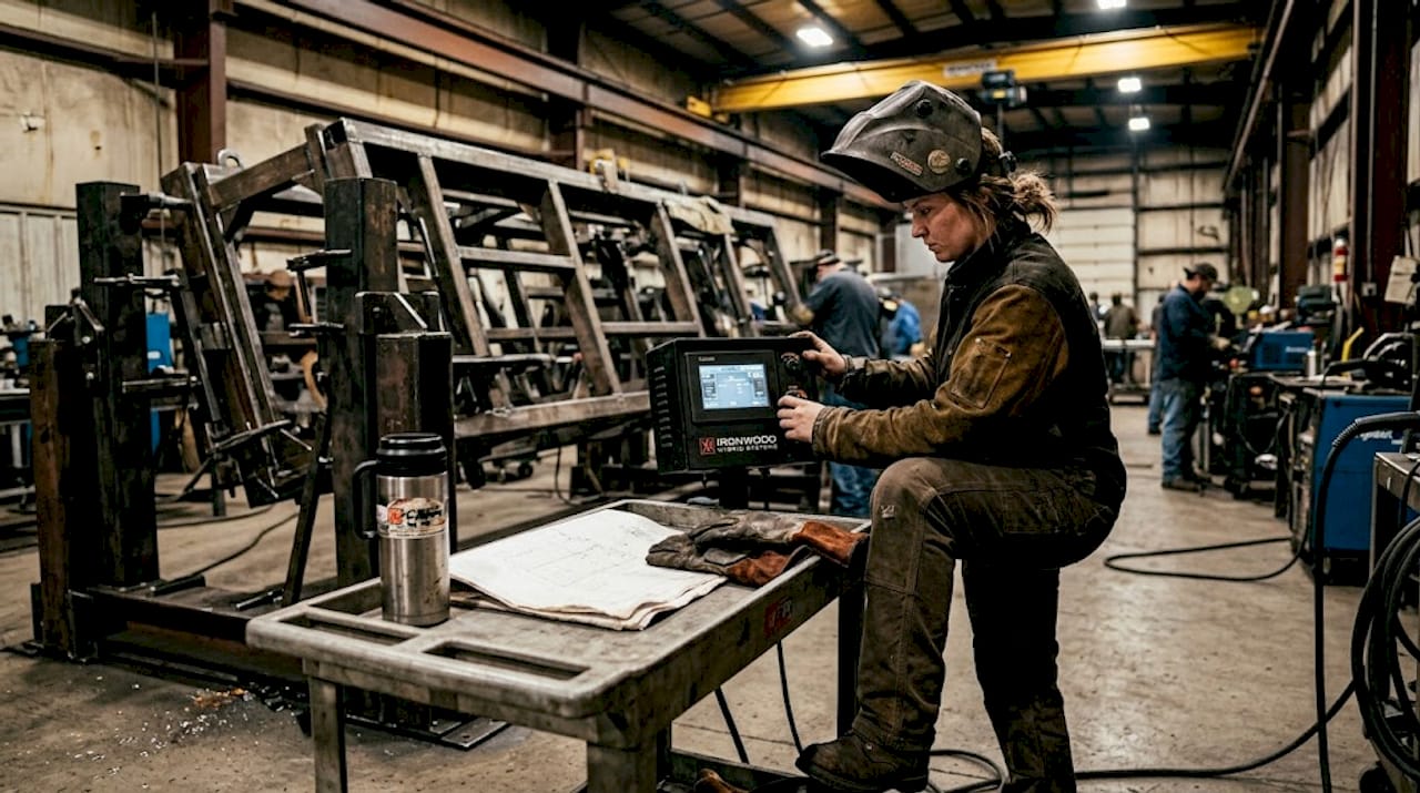 Hybrid laser-arc welding operator adjusting controls