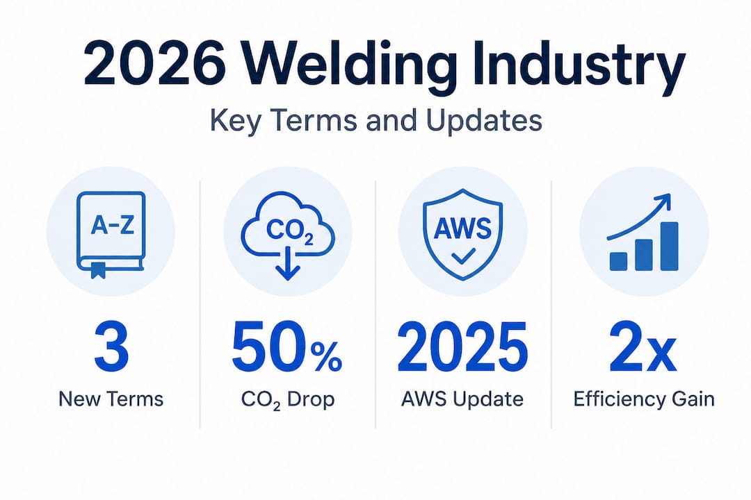 Infographic with welding trends, terms, and statistics