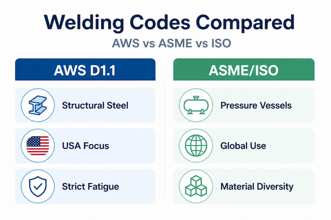 Infographic comparing welding codes attributes