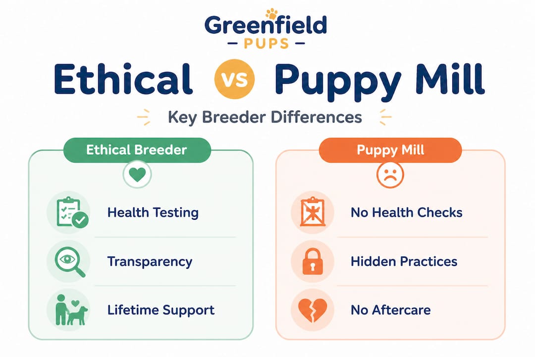 Infographic comparing ethical breeders and puppy mills