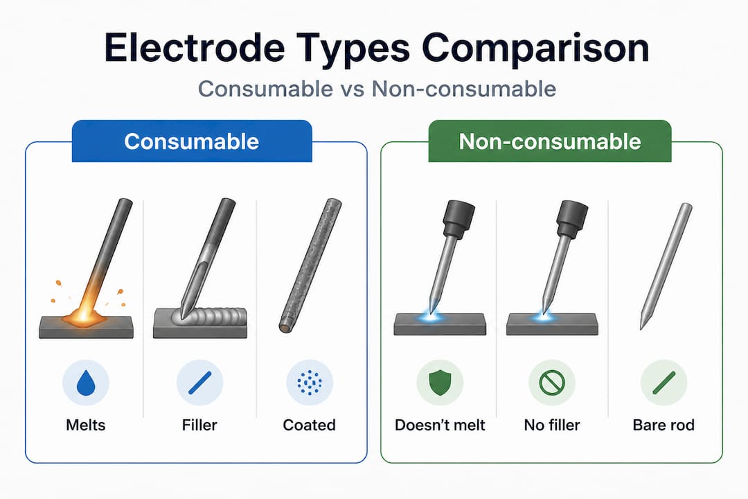 Infographic comparing consumable and non-consumable electrodes