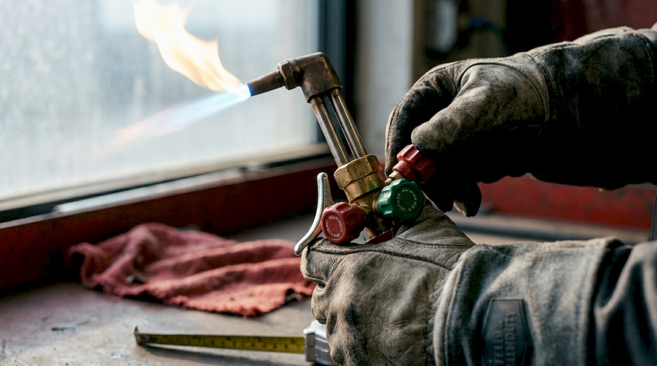 Close-up of oxy-acetylene torch ignition