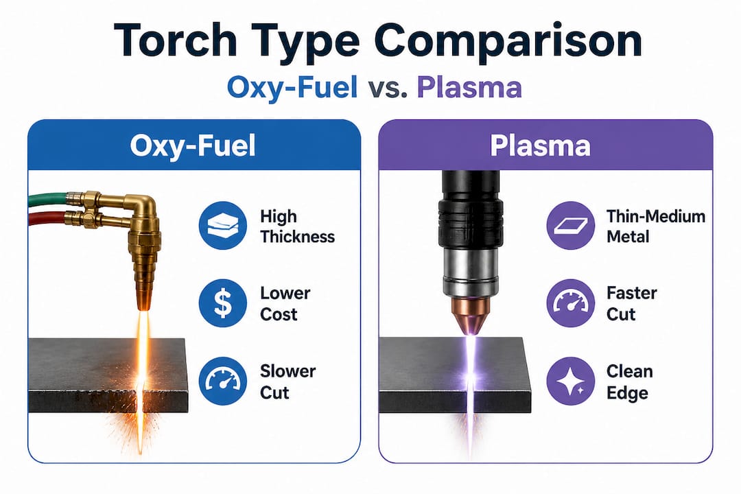 Infographic comparing oxy-fuel and plasma torches