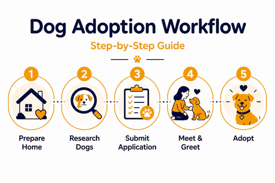 Dog adoption workflow steps visual guide