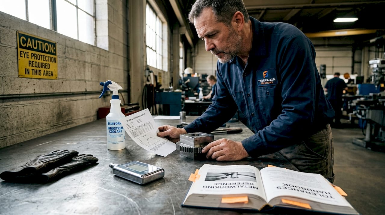 Technician prepping workspace for metal cutting