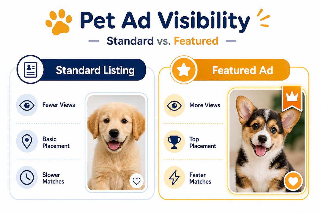 Infographic comparing standard and featured pet ads