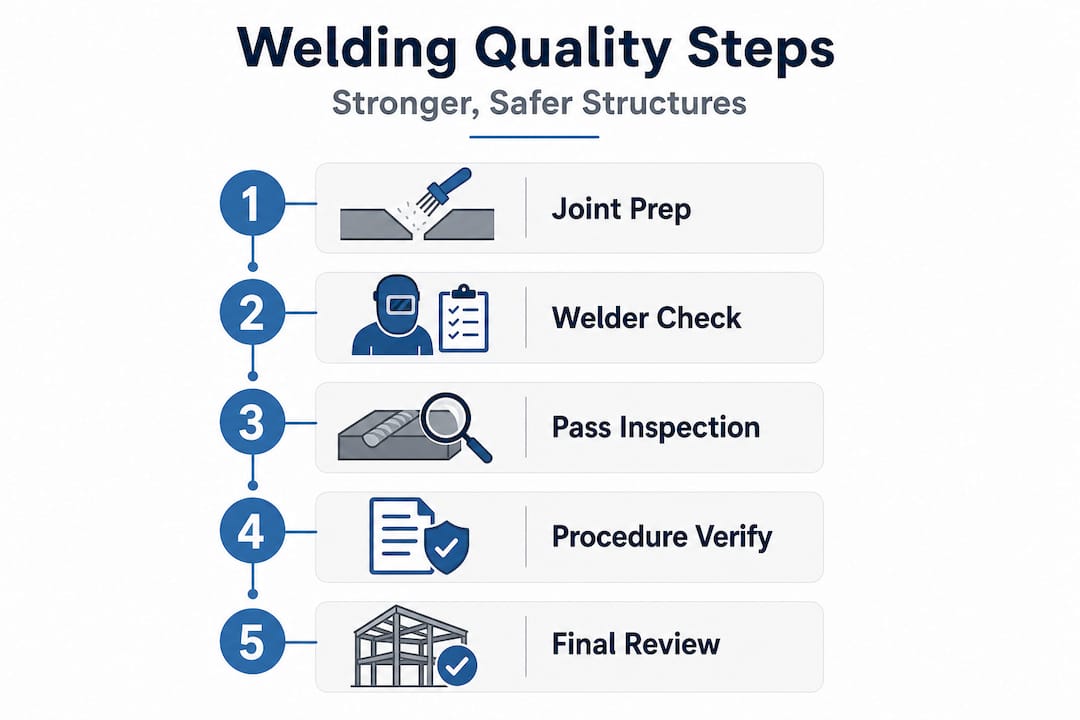 Infographic showing five steps for welding quality