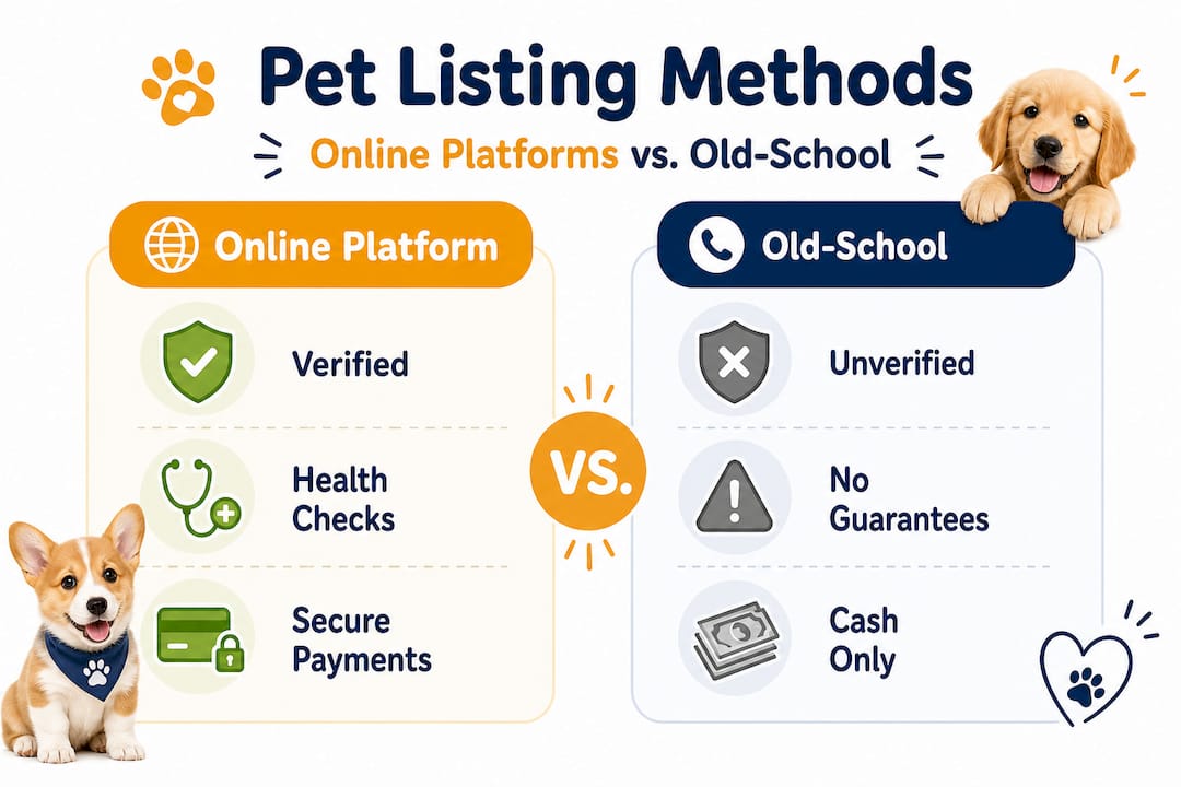 Infographic comparing online vs traditional pet sales methods
