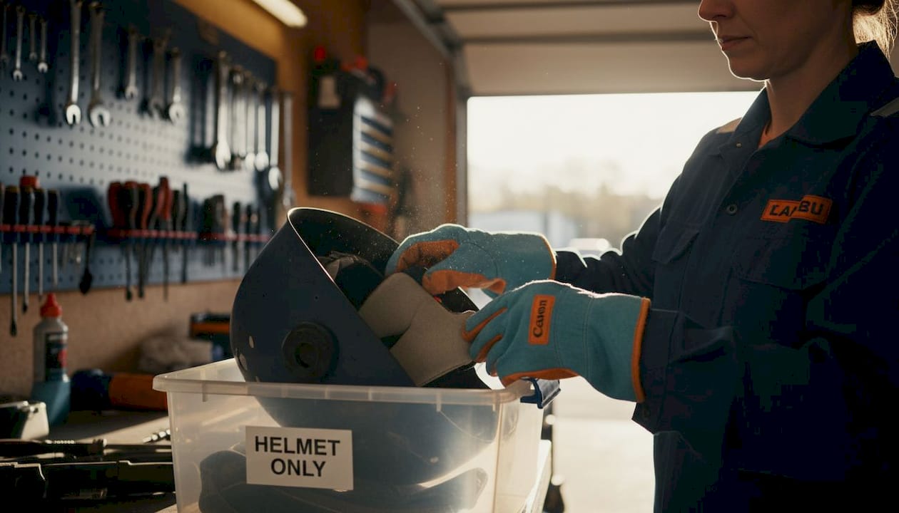 Technician removes helmet pads for cleaning