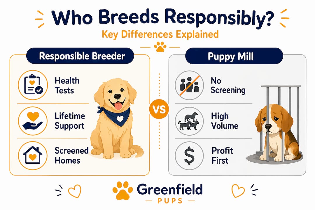 Infographic comparing responsible breeders and puppy mills