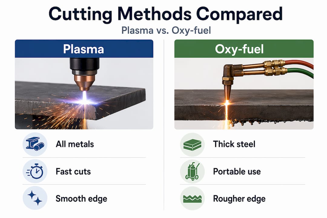Plasma and oxy-fuel cutting comparison infographic