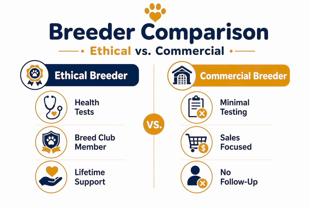 Infographic comparing ethical and commercial breeders
