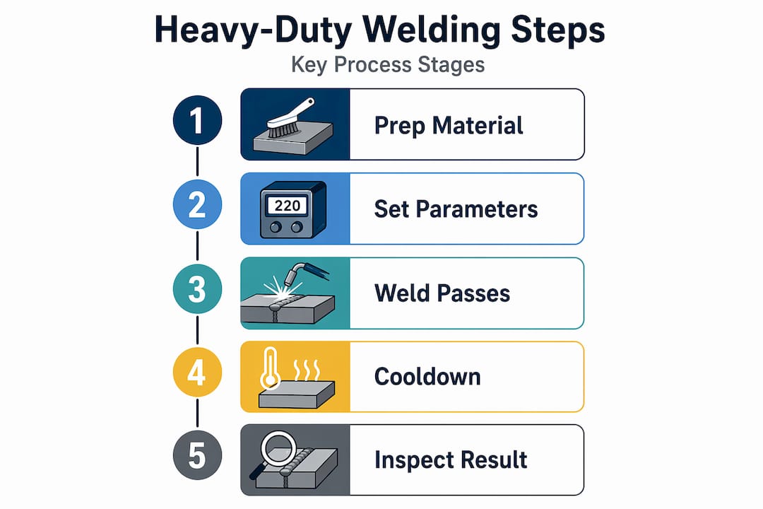 Infographic showing heavy-duty welding process steps