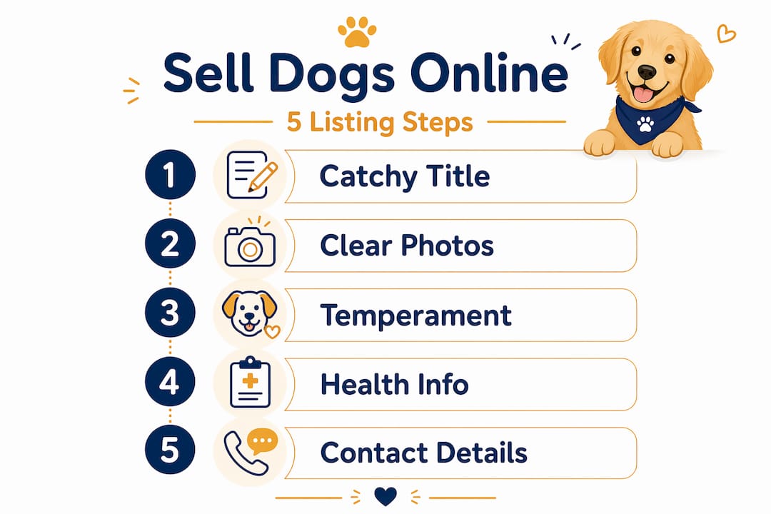 Infographic summarizes five steps for dog listings