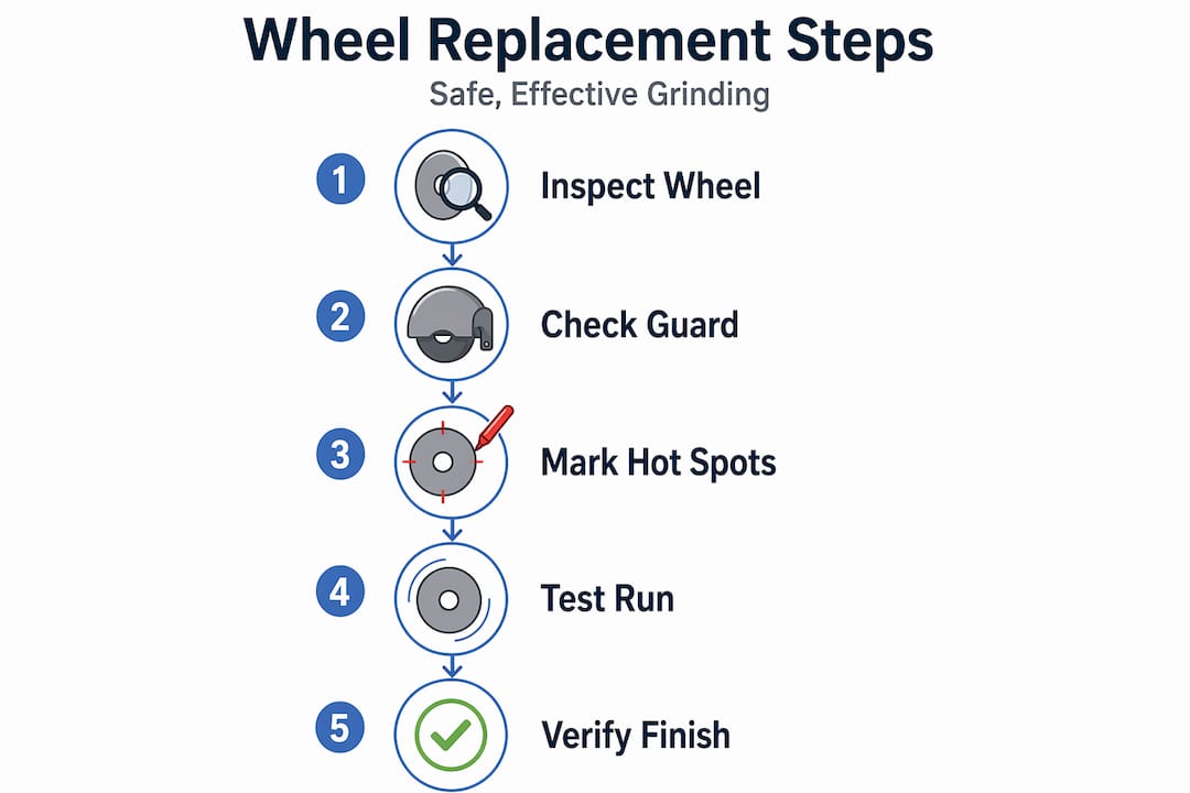 Infographic with metal grinding wheel replacement steps