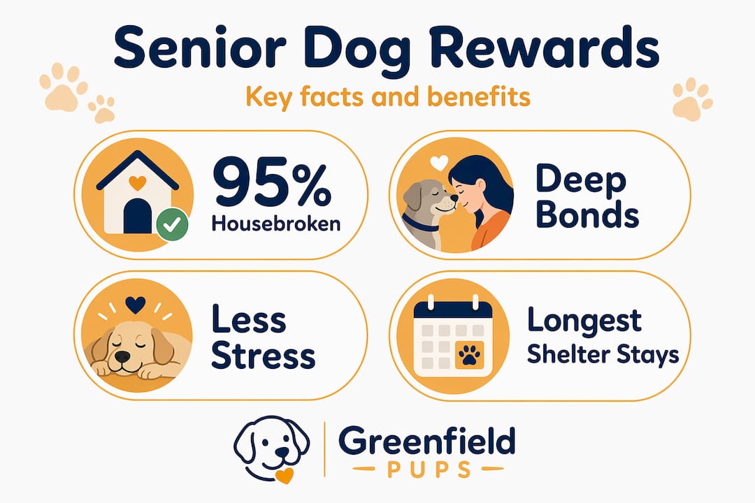 Infographic highlighting senior dog adoption benefits