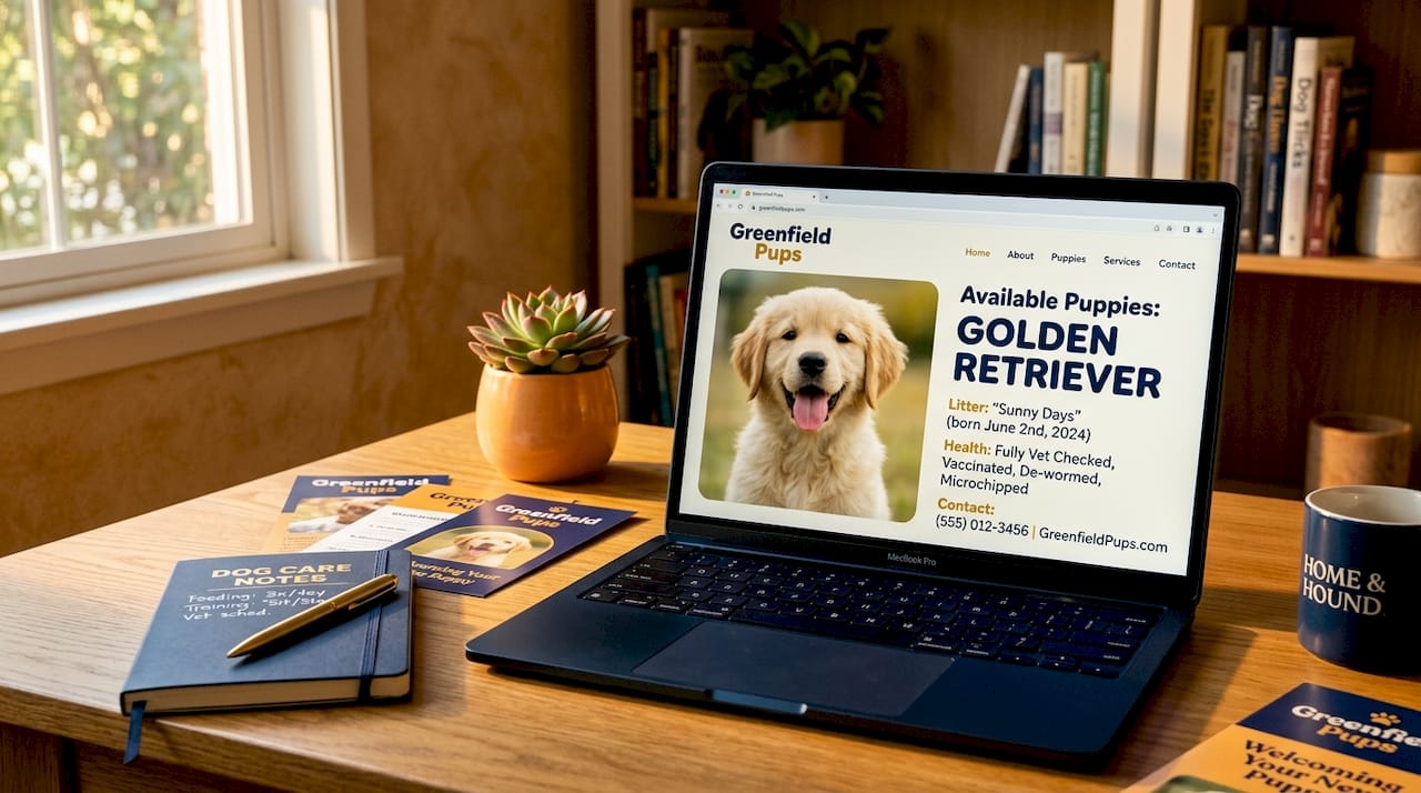 Online pet advertisement on laptop screen