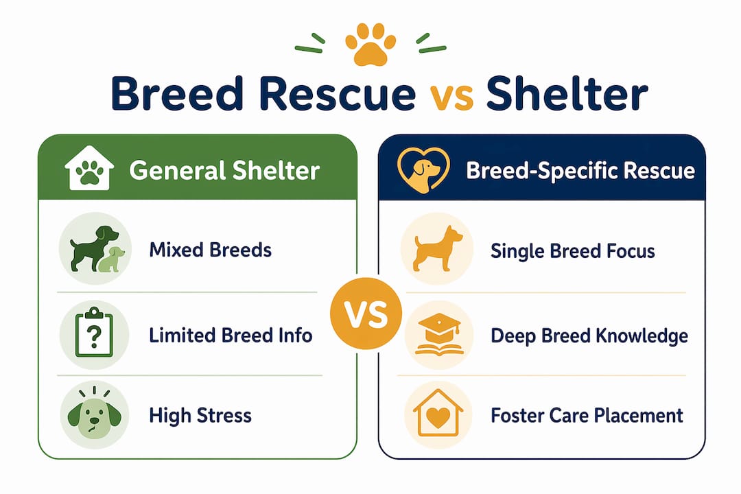 Infographic comparing breed-specific rescues and general shelters