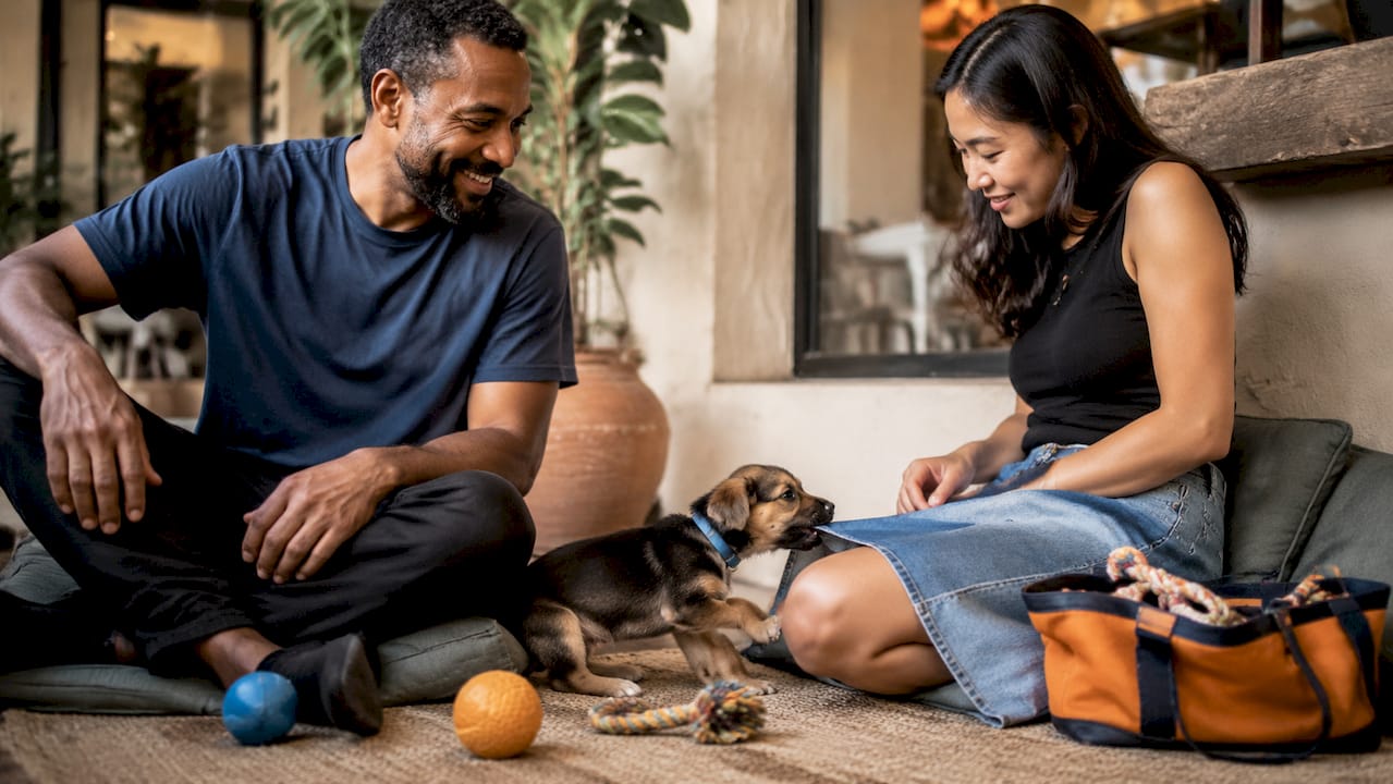 Meet-and-greet with puppy and potential adopter