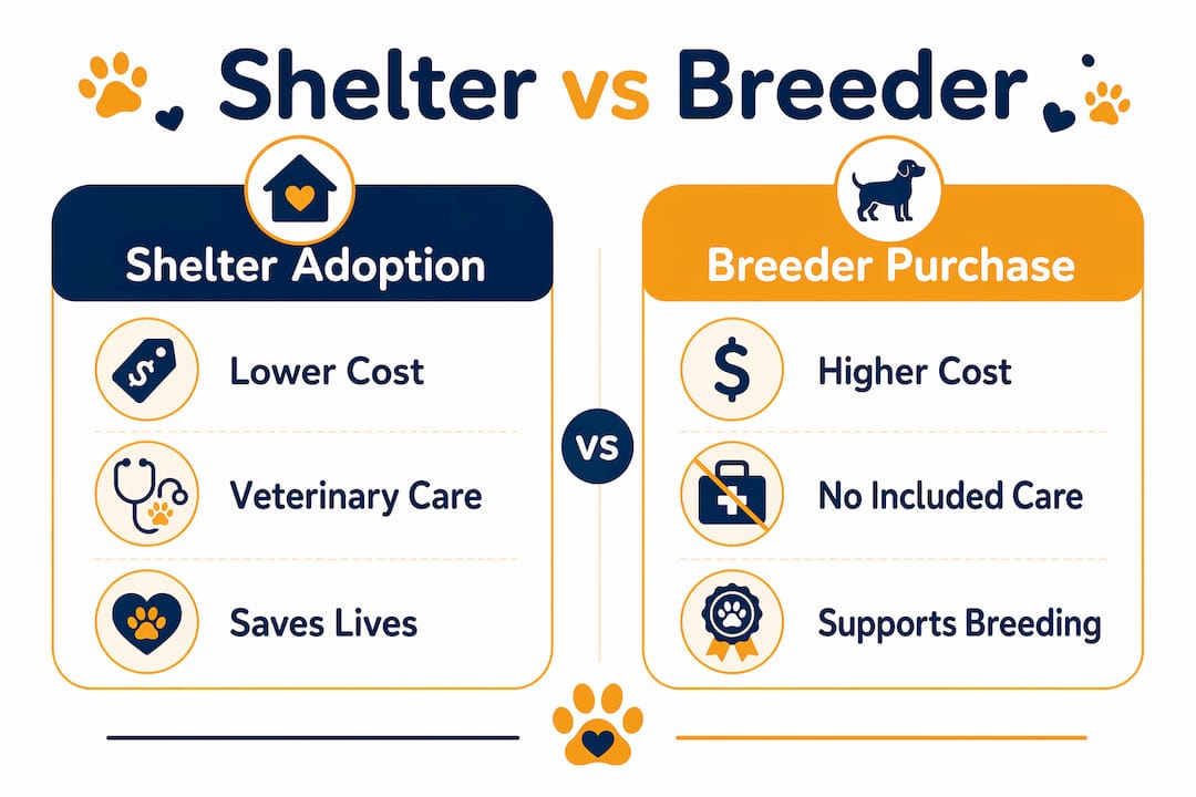 Infographic comparing shelter adoption and breeder purchase