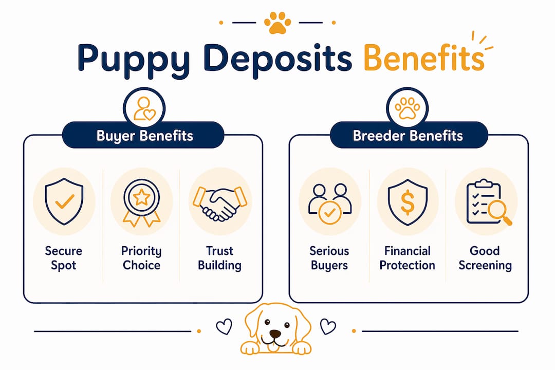 Infographic comparing buyer and breeder benefits of puppy deposits
