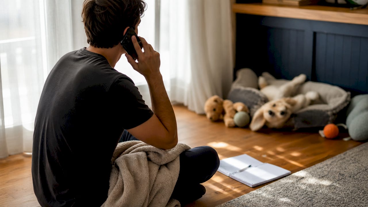 Man conducting puppy buyer phone interview