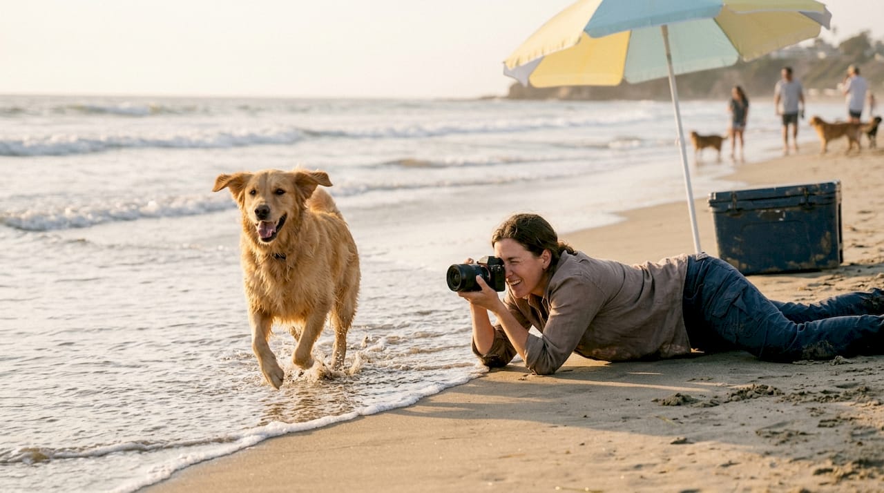 Photographer capturing dog running in park