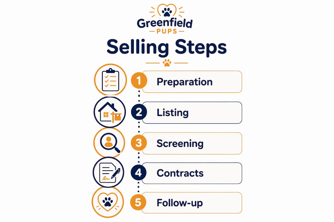 Infographic illustrating key steps in responsible dog selling