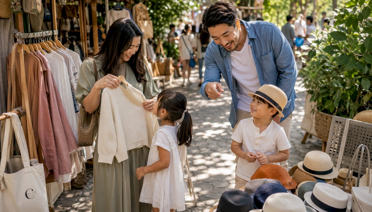 Family shopping casual clothes together