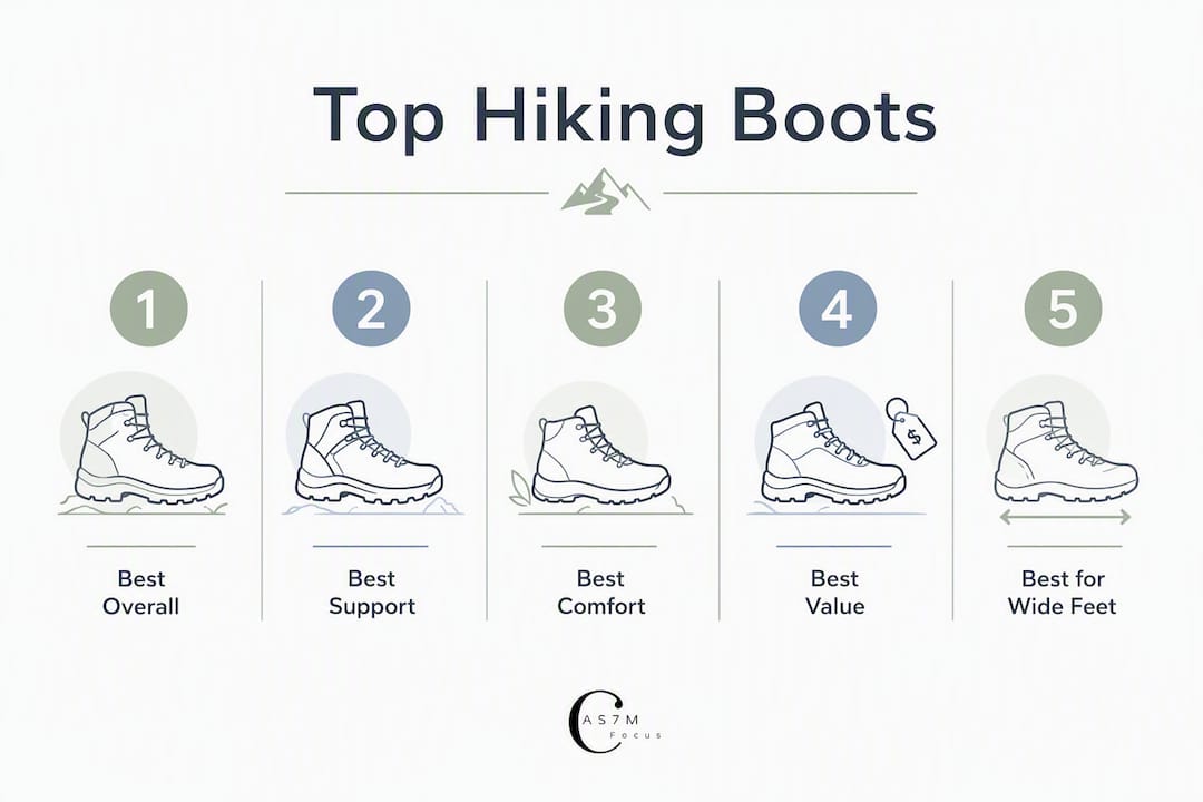 Infographic illustrating top hiking boots ranking