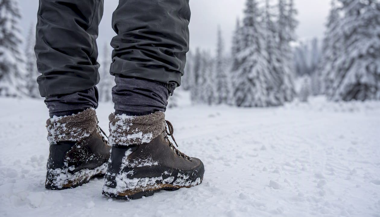 Lower-body layering with shell and fleece pants in snow