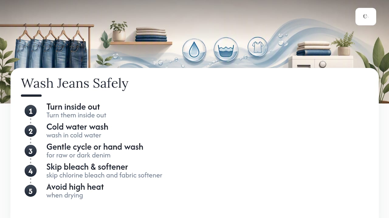 Diagram illustrating safe jeans washing steps