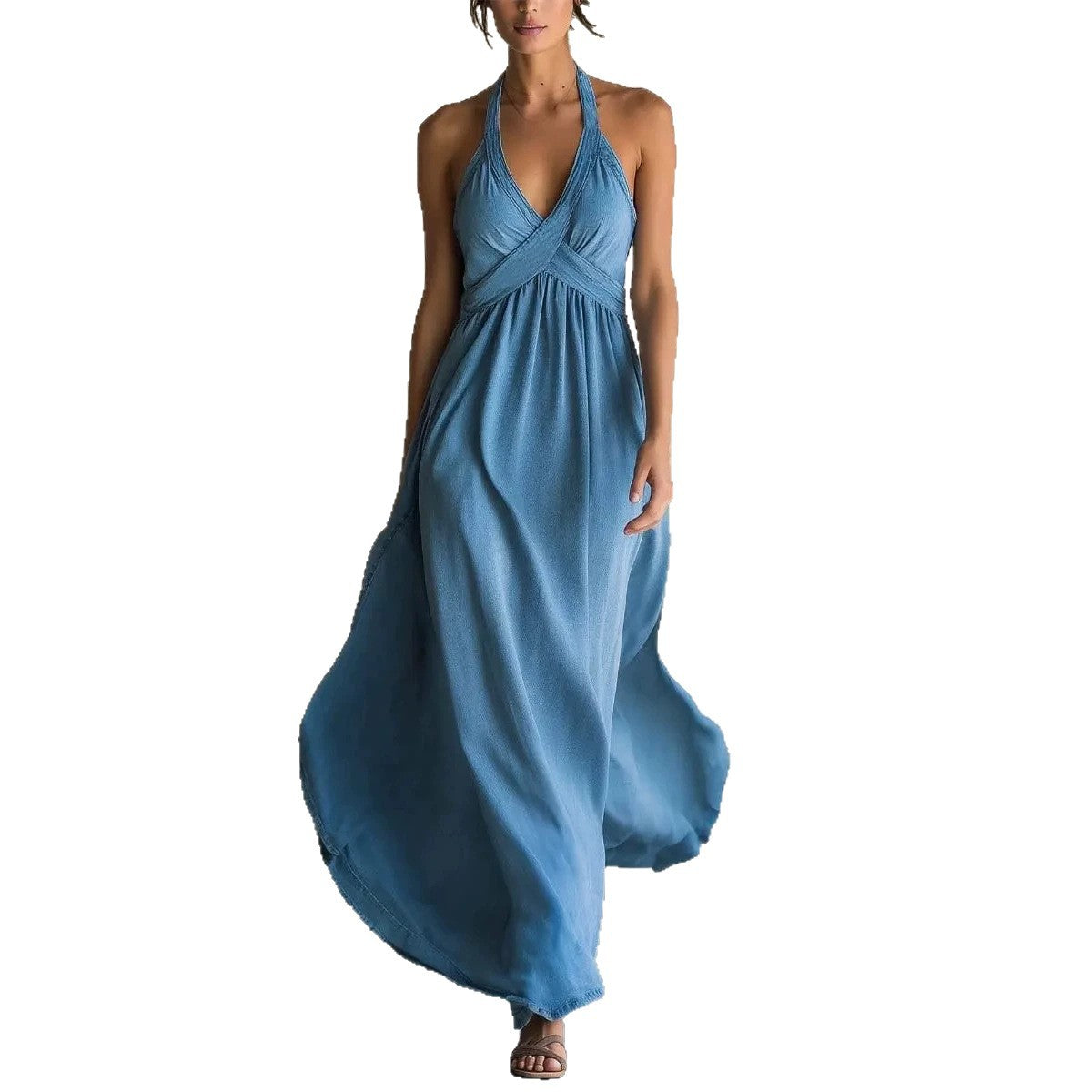 Sleeveless Flared Solid-color Maxi Dress Design
