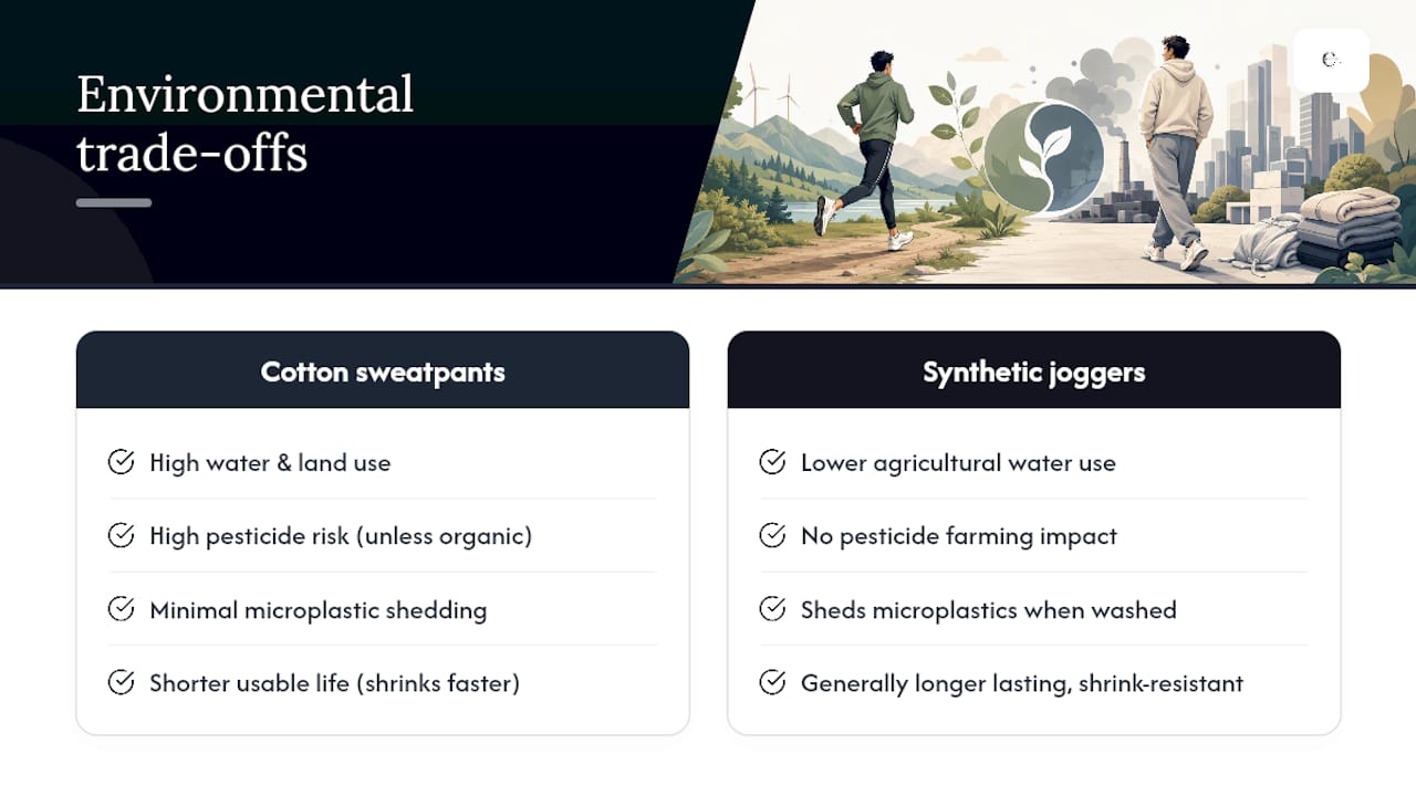 Diagram comparing environmental impacts of sweatpants and joggers
