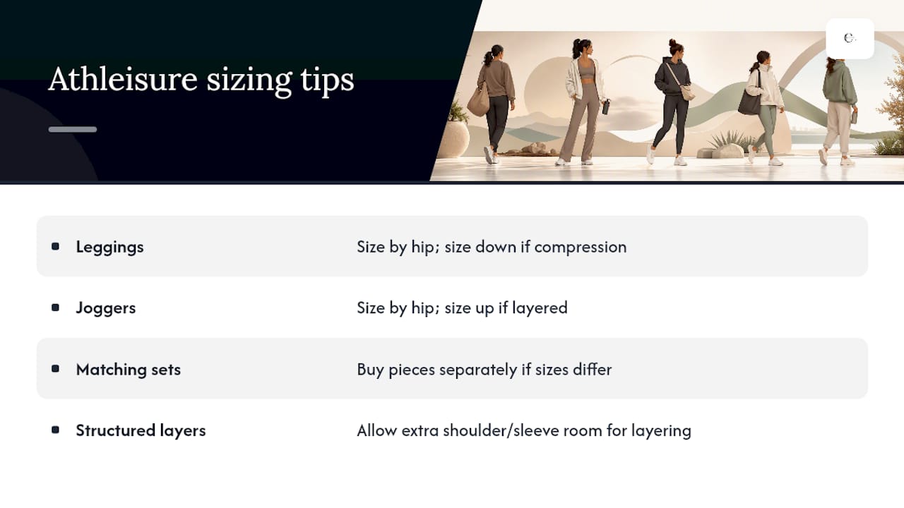 Sizing and fit tips comparison chart