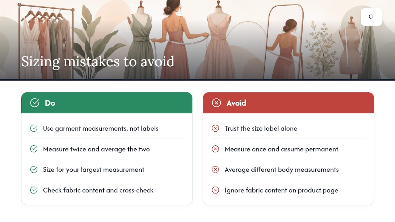 Infographie des erreurs courantes de taille de robe