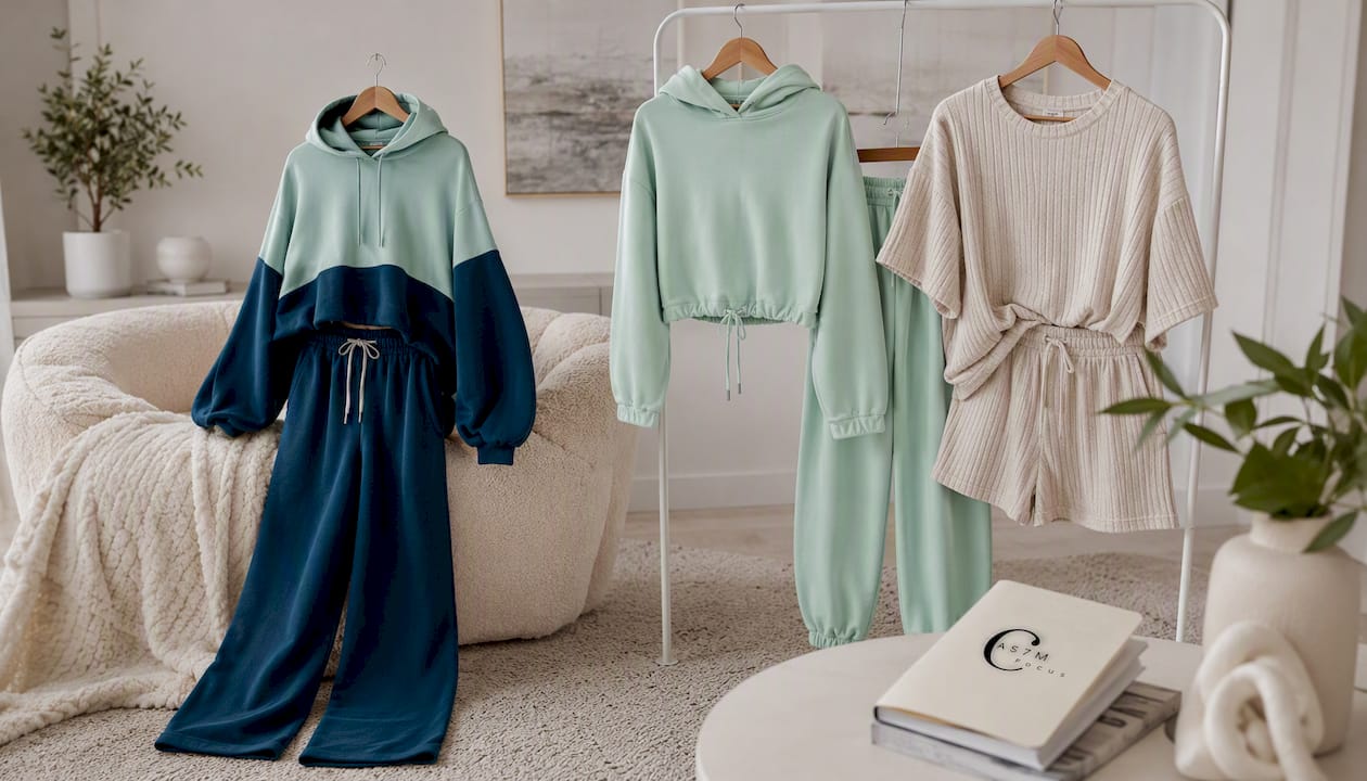 Ensemble deux pièces à capuche color-block et pantalon large