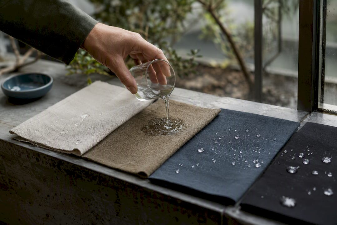 Water droplets testing different clothing fabrics